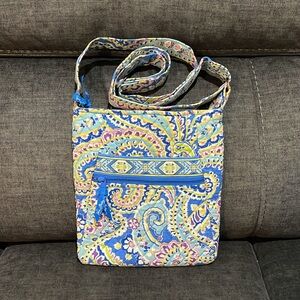 Vera Bradley Blue Lime Purple Yellow & Aqua Paisley Crossbody w/Adjustable Strap